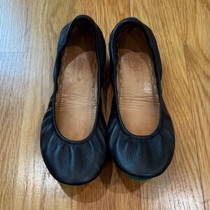 Tieks Black Leather Ballet Flats with Teal Soles